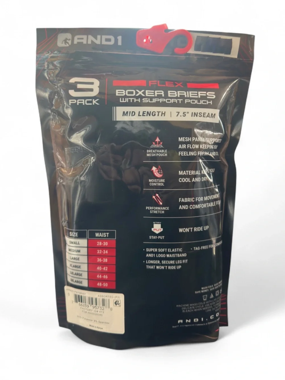 And1 3-Pack Boxer Briefs w/ Support Pouch 7.5” Inseam Size Small (Waist 28-30”)